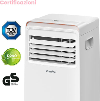 Condizionatore Portatile 7000 BTU/H, AMBRA 8C, 2,0Kw, 25㎡/68M³, 3-In-1 Climatizzatore Portatile, Ventilatore, Raffreddamento, Deumidificazione, 24H Timer, Sleep Mode, Funzione Follow-Me