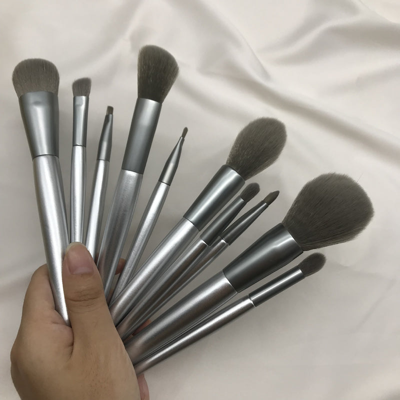 10 Moonlight Silver Makeup Brush Set