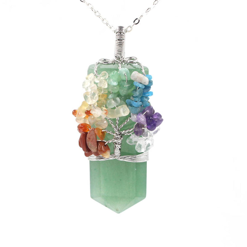 Crystal Column Tree of Life Winding Pendant Necklace