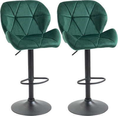 Set 2 Sgabelli Da Bar, Altezza Regolabile Con Base in Metallo E Seduta in Velluto, Sgabelli Moderni Con Schienale E Poggiapiedi, 46X48X83-104Cm, Verde