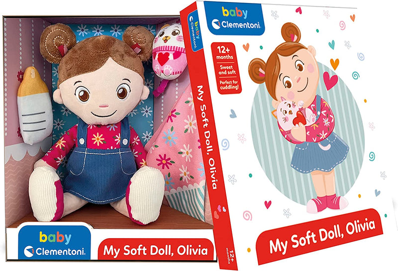 - Olivia, My Soft Doll Stoffa 100% Lavabile, Bambola Bambina Con Accessori, Gioco Prima Infanzia 1 Anno (Versione in Italiano), Multicolore, 17737