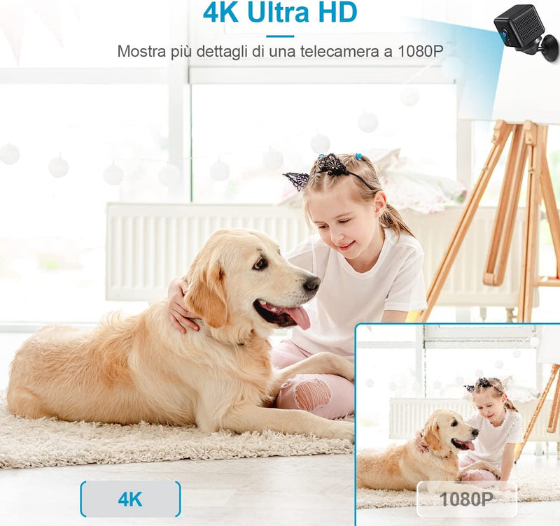 Telecamera Nascosta 2023 4K HD Mini Telecamera Spia Wifi Interno Videocamera Sorveglianza Telecamere Senza Fili Microcamere Spia Batteria Lunga Durata Spy Cam per Bambini/Casa/Auto