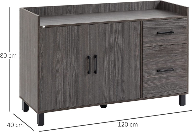 Mobile Multiuso in Legno Con Armadietto 2 Ante E Cassetti, Piccola Credenza per Soggiorno E Ingresso, 120X40X80Cm, Grigio