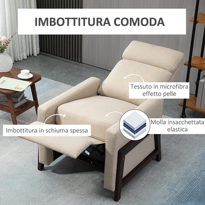 Poltrona Relax Reclinabile Manualmente Con Poggiapiedi, Poltrona Moderna Imbottita Con Rivestimento in Microfibra, Beige