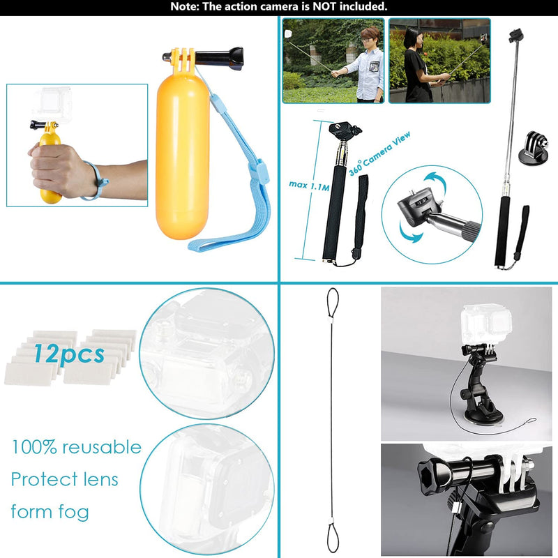 53-In-1 Action Camera Kit Accessori Compatibile Con Gopro Hero 10 9 8 Max 7 6 5 4 Nero Gopro 2018 Session Fusion Argento Bianco Insta360 DJI Action 2 AKASO APEMAN Campark SJCAM Ecc