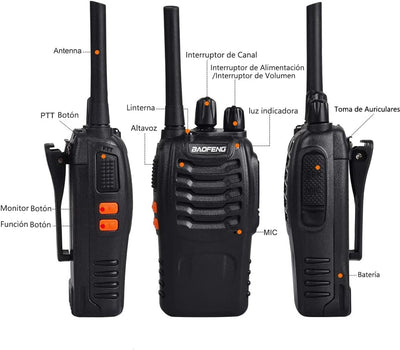 Walkie Talkie PMR Radio Ricetrasmettitore a Lungo Raggio Walkie Talkie Set Portatile Ricaricabile Con Cuffie E Luci LED Adatte per Sport All'Aria Aperta,Escursionismo,Cantieri(2 Pezzi)