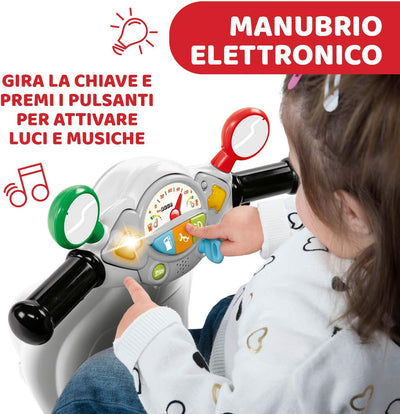 Vespa Primavera - Moto Giocattolo Cavalcabile Con Pannello Elettronico, Luci E Suoni, Ruote Di Supporto Rimuovibili, Max 20 Kg, per Bambini 1-3 Anni, Bianco