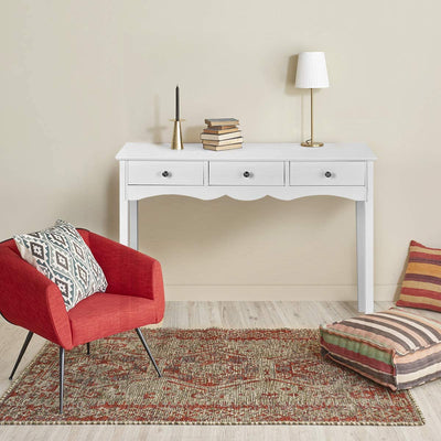 Tavolo Consolle in Legno, Tavolo Da Ingresso Con 3 Cassetti, Mobile Multifunzionale, Alto E Stretto per Salotto E Corridoio, 100 X 32 X 75 Cm, Bianco