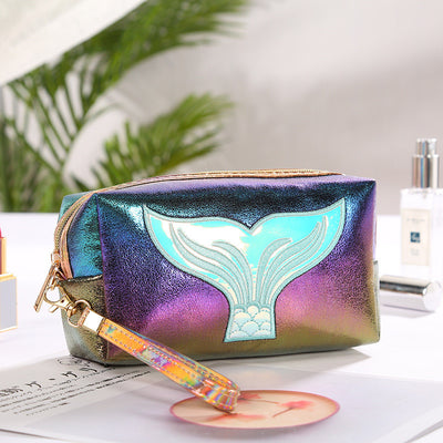 Hot Selling Colorful Pu Makeup Bag Cartoon Fishtail Women'S Bag