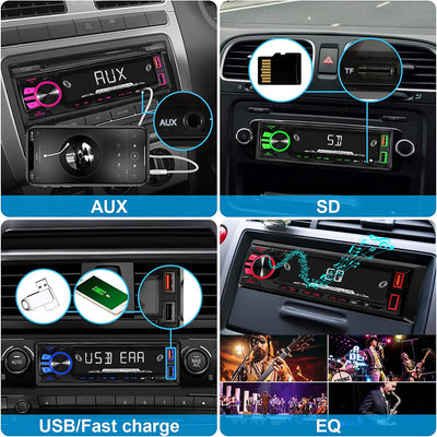 Autoradio 1 Din, Radio Auto Stereo  4X50W Con Bluetooth Vivavoce Con App Control Supporta FM/ Mp3/Sd/Aux-In/Eq/Display Orologio/Telecomando, Due Porte USB