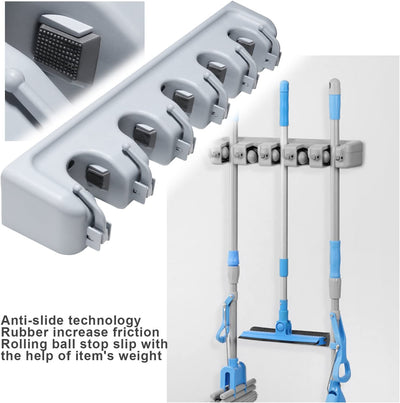 Portascopa E Portaspazzole Da Muro Attrezzi 5 Posti E 6 Ganci Supporto per Scopa E Spazzolone Robusto Salvaspazio
