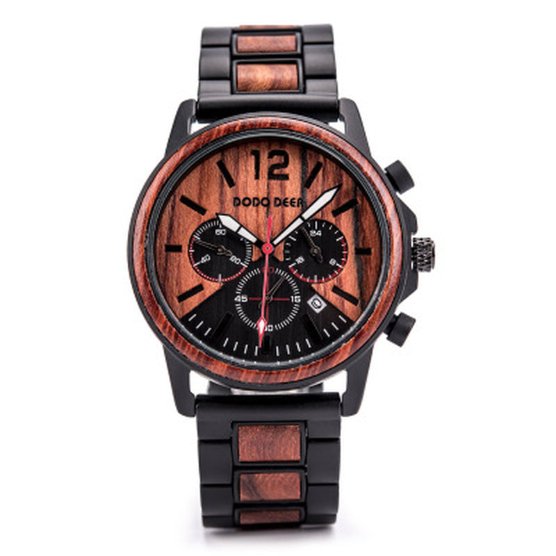 Csutomize Engrave Logo Wood Watches for Mens DODO DEER Timer Luxury Chronograph Wristwatch Male Wriswatch Auto Date