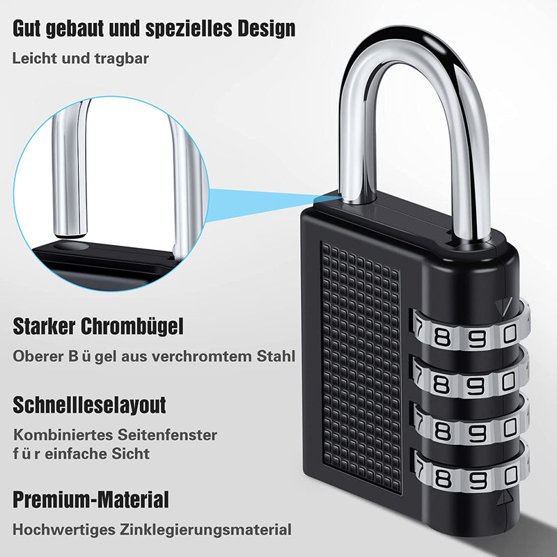 Lucchetto Combinazione,Lucchetto per Bagagli,Serratura,4 Codice Numerico Lucchetto Armadietto per per Armadietto Della Palestra Della Scuola,Schedari,Cassetta Degli Attrezzi,Recinzione,Nero