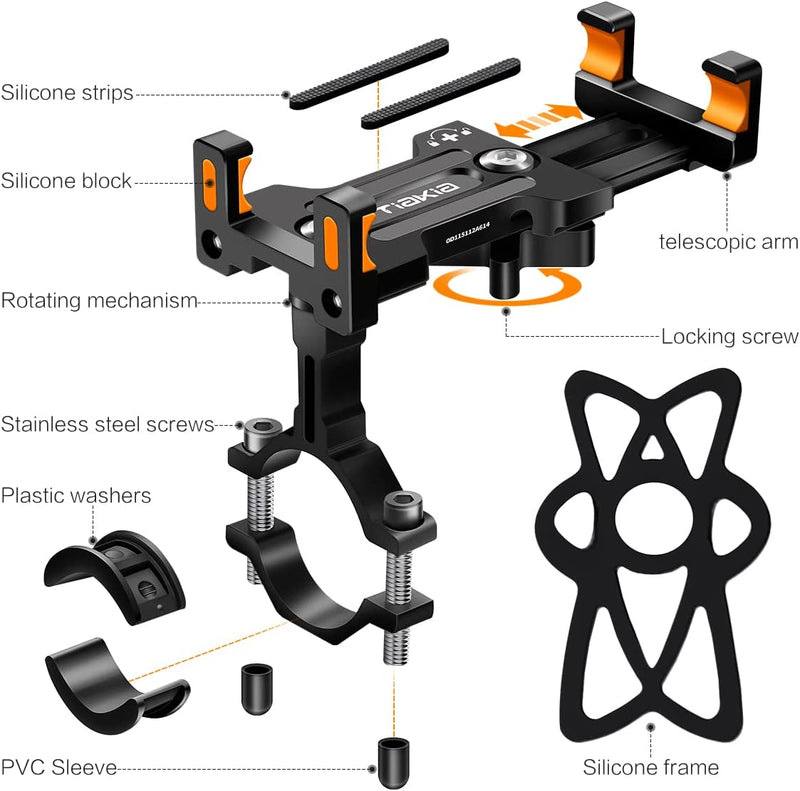 Supporto Telefono Bicicletta, Supporto Bici Smartphone in Metallo, Porta Cellulare Bici Universale per 4.7-7.2 Pollici Smartphone, Porta Cellulare Moto Rotazione a 360°, per Manubrio 22-33Mm