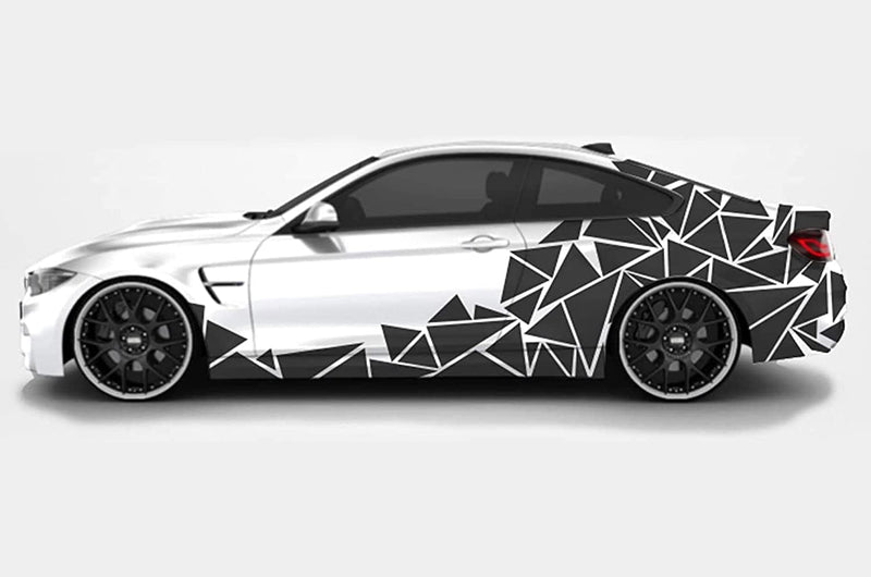 Adesivi Fiancate Auto Triangoli Set Completo Camouflage per Auto Car Decal Racing Sticker Decorazione Fiancate Sport (Nero Opaco)