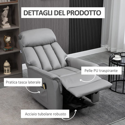 Poltrona Relax Alzapersona Reclinabile Con Poggiapiedi Integrato E Telecomando, 80X94X104Cm Grigio