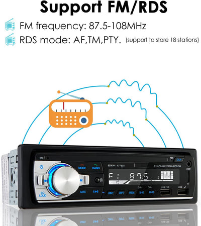 RDS Autoradio Bluetooth 5.0, Autoradio Con Vivavoce Telecomando Radio FM 4X65W Con Lettore MP3 USB E Supporto Telefono Ios E Android