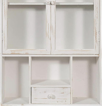 Vetrina Cucina in Legno 86X60X18 Cm | Vetrinetta Shabby Chic Bianco 2 Ripiani | Pensile Bagno Bianco 2 Ante | Mobiletto Bagno Sospeso