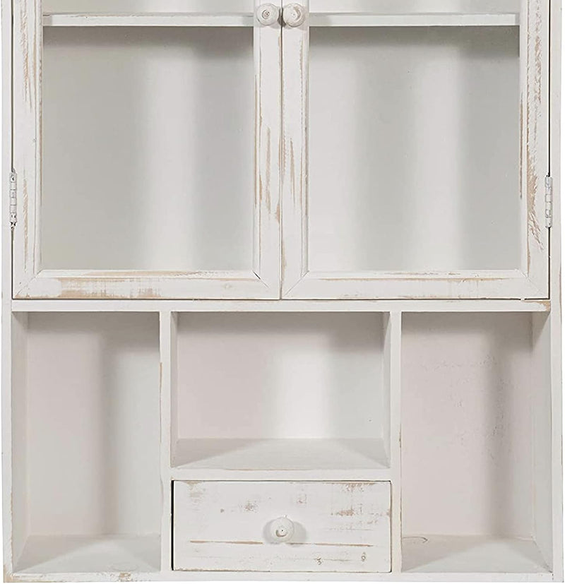 Vetrina Cucina in Legno 86X60X18 Cm | Vetrinetta Shabby Chic Bianco 2 Ripiani | Pensile Bagno Bianco 2 Ante | Mobiletto Bagno Sospeso