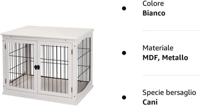 Casetta per Cani Da Interno, Gabbietta per Animali in Legno E Metallo Con Doppia Porta, 58.5X81X 66Cm, Bianco