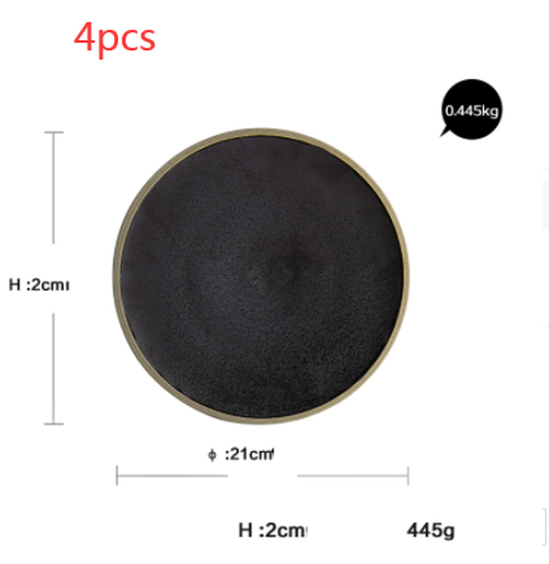 Black Crystal Large Plate Ceramic Plate Home Dessert Plate round Flat Plate