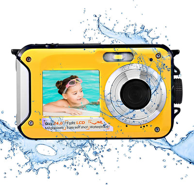 Fotocamera Subacquea, Full HD 2.7K 48MP Impermeabile Fotocamera Digitale Con Microfono LED Luce Di Riempimento Parco Acquatico the Sea per Bambini Ragazzi Ragazze Regalo Giallo