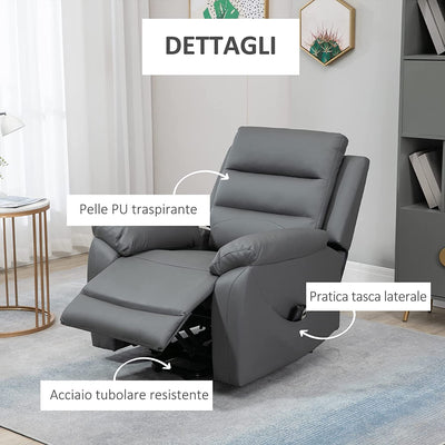 Poltrona Alzapersona Reclinabile Fino a 135° E Imbottita Con 8 Punti Massaggianti, Telecomando E Poggiapiedi, 91X86X101 Cm, Grigio