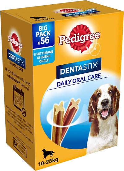 Dentastix Snack per La Igiene Orale, Cane Medio 10-25 Kg Confezione Scorta, 56 Bastoncini - 8 X 180 Gr