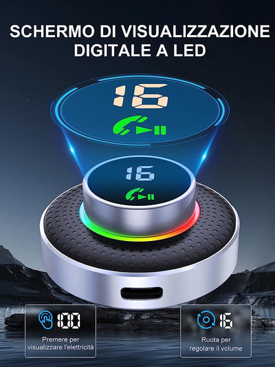 Ricevitore Bluetooth 5.3 Auto AUX, Pulsante Ingrandito E LED Schermo Adattatore Bluetooth AUX Con Jack 3,5Mm, Bluetooth Auto per Stereo/Altoparlante/Cuffie, Chiamate in Vivavoce, Supporta Siri