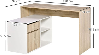 Scrivania Angolare, Scrivania Ad Angolo per Computer Da Camera O Ufficio, Scrivania Salvaspazio in Legno, Rovere E Bianco