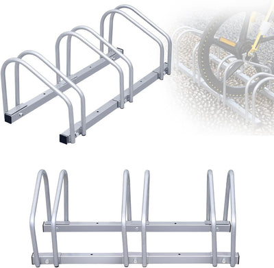 Supporto Da Pavimento per Biciclette, Supporto Multiplo per 3 Biciclette Ciascuno, Supporto Da Parcheggio, in Acciaio Zincato, per Montaggio a Pavimento E a Parete, HBT 26 X 70,5 X 32 Cm