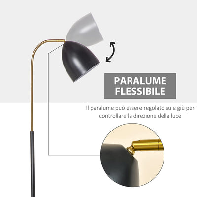 Lampada Da Terra Ad Arco Con Paralume Regolabile, Lampada Da Pavimento Moderna per Lampadine E27 40W, Metallo Nero E Oro, 43X28X160Cm