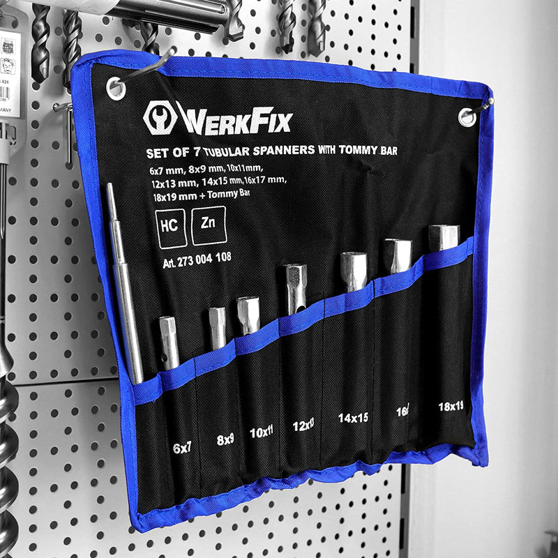 WERKFIX Set 7 Chiavi a Tubo Da 6/7, 8/9, 10/11, 12/13, 14/15, 16/17, 18/19 Mm. Con Barra Di Montaggio