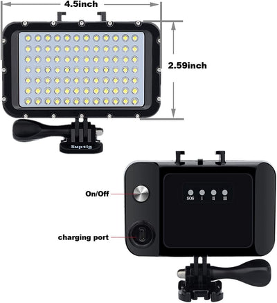 , Luce Subacquea per Immersione Da 84 LED Ad Alta Potenza, Dimmerabile, Impermeabile Fino a 50 M, per Gopro, Canon, Nikon, Pentax, Panasonic, Sony, Samsung E Fotocamere SLR