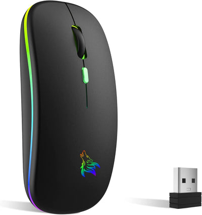 Mouse Wireless Ricaricabile, Mouse Retroilluminato a 7 Colori Con Mini Ricevitore USB Da 2,4 Ghz, Mouse Gaming, Compatibile Con Laptop, PC, Compatibilità, Chromebook, Notebook