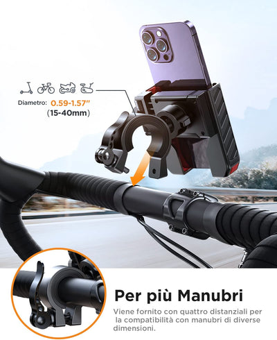 2023 Porta Cellulare Moto, 【Antiscivolo Antivibrante】 Supporto Telefono Bici【1S Blocco】 Universale Porta Telefono Moto Manubrio Holder per Iphone 14/13, Samsung S23/S22, 4,7"-7,0" Smartphone