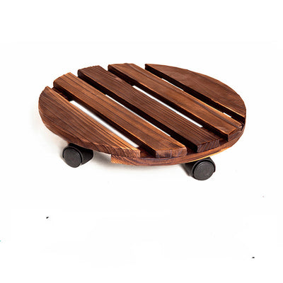 Round Carbonized Wood Universal Wheel Flower Pot Base Tray