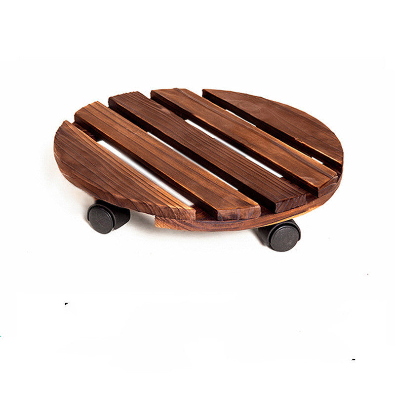 Round Carbonized Wood Universal Wheel Flower Pot Base Tray