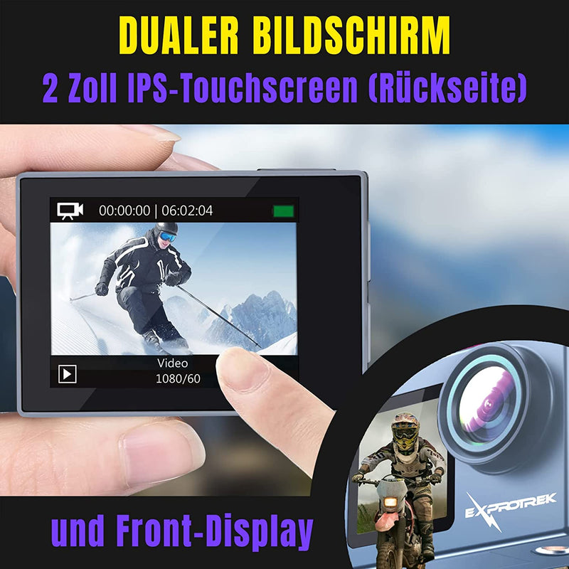 Action Cam, 20MP Action Cam 4K Con Touch Screen, Stabilizzatore EIS, Impermeabile Fino a 40M Sotto L&