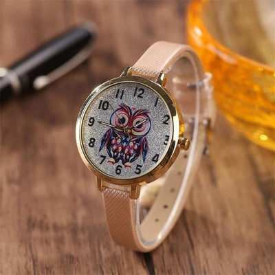 Owl Student Cartoon Watch Female Model Thin Belt Watch