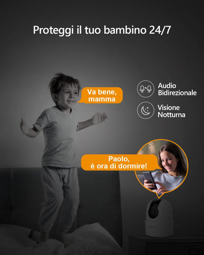 Telecamera Wi-Fi Interno, 1080P Videocamera Di Sorveglianza, Tracciamento Del Movimento Con Sirena, Con Rilevamento Umano, Audio Bidirezionale, Funziona Con Alexa, 2,4G, Ranger 2C