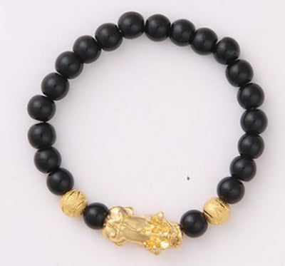 Obsidian 18K Gold Bracelet Six Brave Words on Hand and Little Pearl Transport Gifts Wholesale