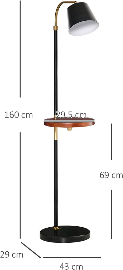 Lampada Da Terra Con Ripiano Da Ф29.5Cm, Lampada Da Pavimento per Salotto Compatibile Con Lampadine E27 Da 40W, Metallo Nero E Oro