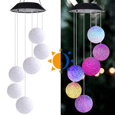 Solar Wind Chimes Light Rice Pellet Ball Hummingbird Color Changing Light String LED