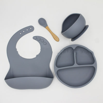 Bib Dinner Plate Spoon Bowl 4 Piece Set Silicone Baby Bowl Bib Plate Set