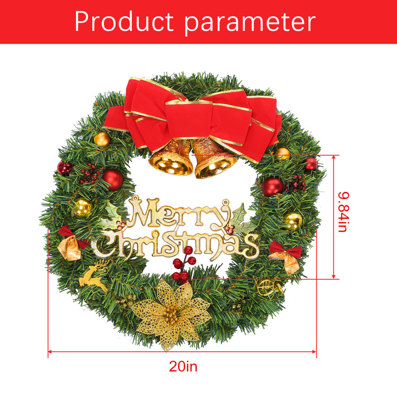 20 Inch Christmas Wreath for Front Door, Artificial Christmas Door Wreaths