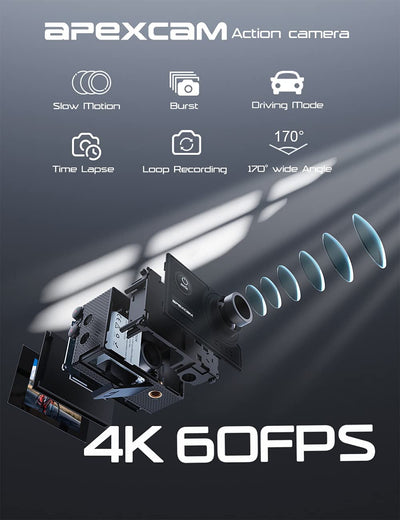 4K 60FPS EIS Action Camera Wifi 20MP Sport Camera Ultra HD Fotocamera Impermeabile 40M Sott'Acqua Regolabile Grandangolare Mic Esterno Con Telecomando 2X1350Mah Batterie E Accessori