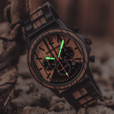 Csutomize Engrave Logo Wood Watches for Mens DODO DEER Timer Luxury Chronograph Wristwatch Male Wriswatch Auto Date