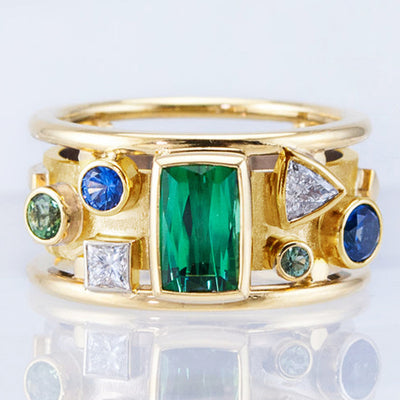 Gold Inlaid Green Zircon Ring with Jewelry