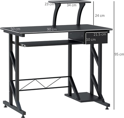 Scrivania per Computer Salvaspazio in Acciaio E Legno, Scrivania Da Ufficio Con Cassetto, Ripiano Tastiera Estraibile 90 X 50 X 95Cm